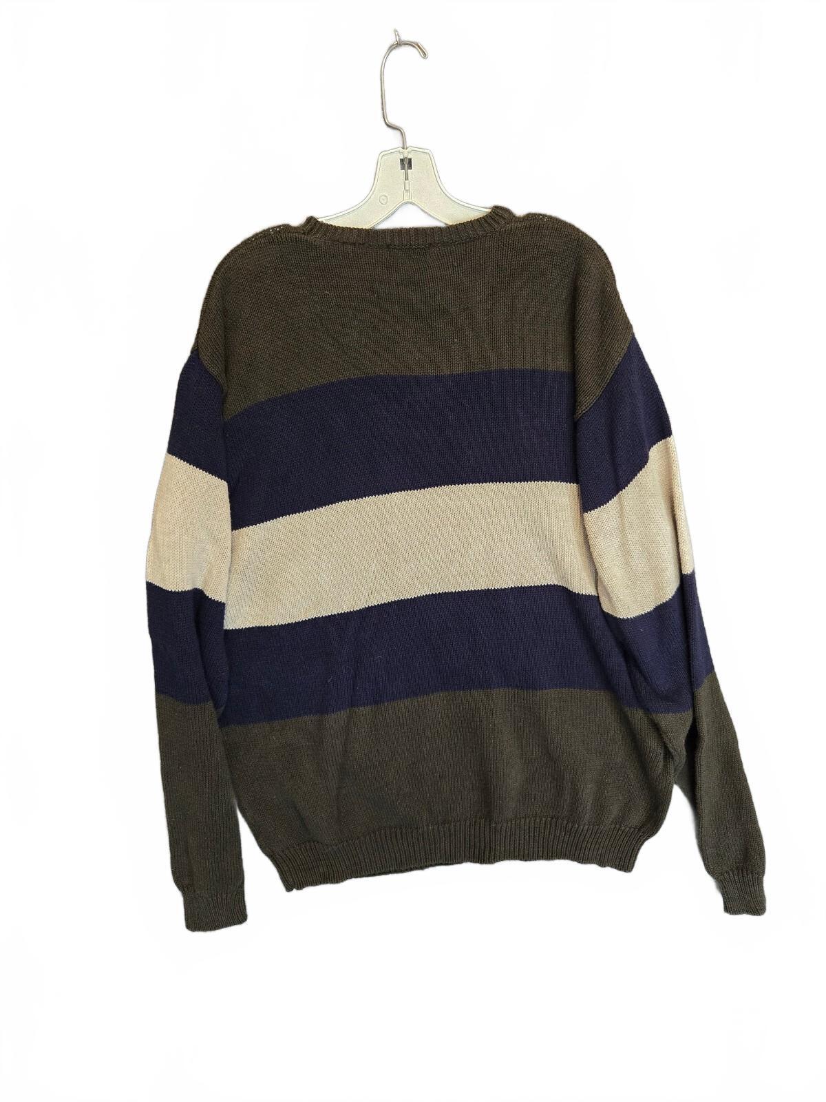 Vintage Izod 1990s Men's Cotton Grandpa Sweater Olive Green Navy Tan Medium