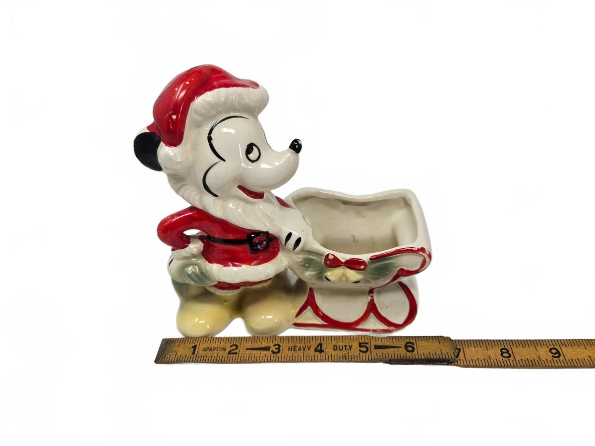 Ceramic Mickey Mouse Santa In Red Suit Riding In A Matching Christmas Sleigh