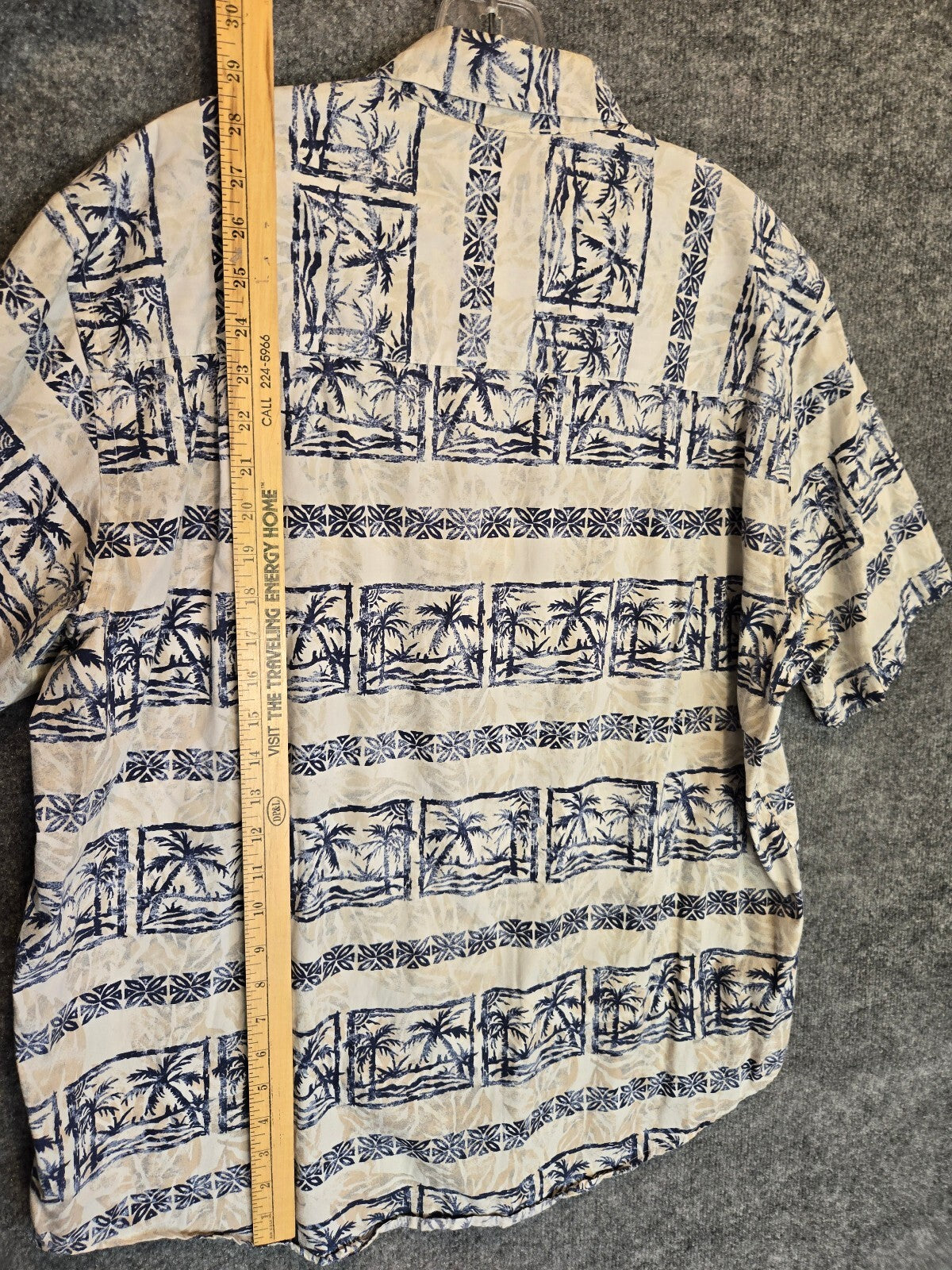 Crossings Men's Hawaiian Shirt Short Sleeve Palm Tree Block Print Blue Beige Lrg