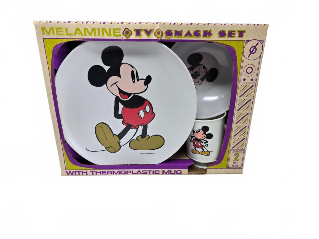 Vintage 1970s Disney Mickey Mouse Melamine TV Snack Set