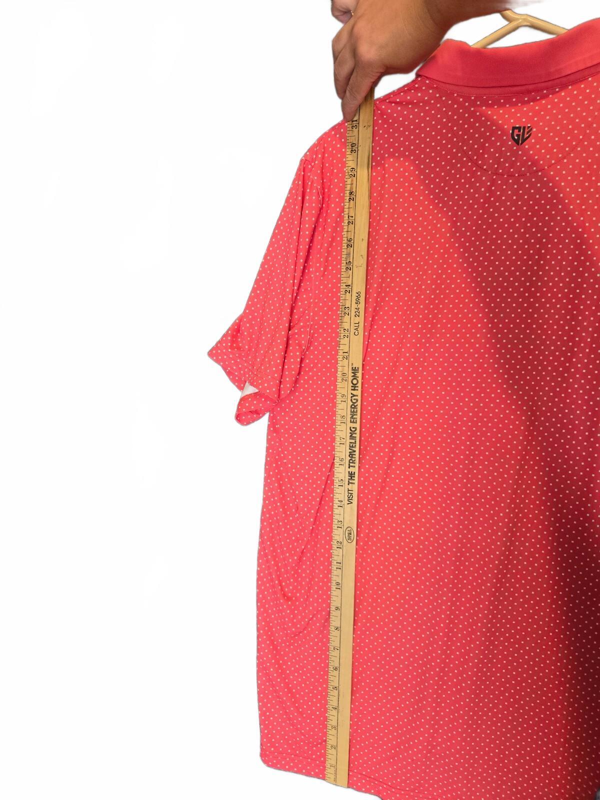 Graham Luxe 1764 Golf Men's Large Coral Pink Geo Square Dot Performance Polo