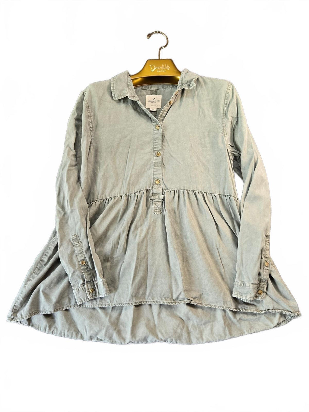 American Eagle Outfitters Women's Long Sleeve Button-Front Tunic Top in Light Fm