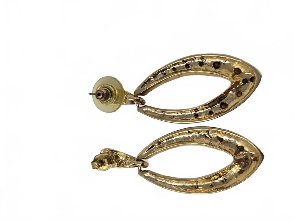 Vintage D'Bello Gold-Tone Two-Tone Pavé Rhinestone Teardrop Open Marquise Dangle
