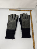 Vintage Aris Black Knit Gloves Grey Suede Palms Cozy Orlon Fleece Lining OSFM