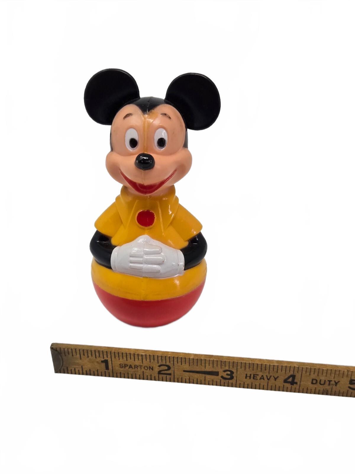 1975 Walt Disney Production Mickey Mouse Roly Poly Weeble Wobble Toy And Rattle