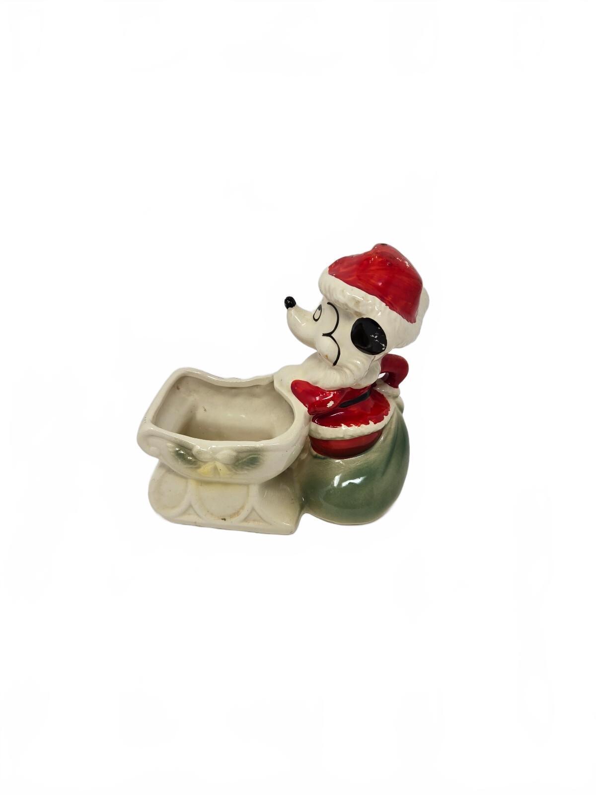 Ceramic Mickey Mouse Santa In Red Suit Riding In A Matching Christmas Sleigh
