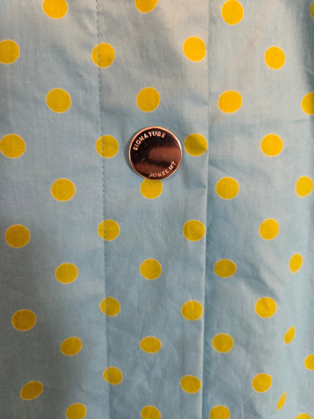 Jones New York Signature Polka Dot Raincoat Aqua Blue Yellow Snap Front Jacket L