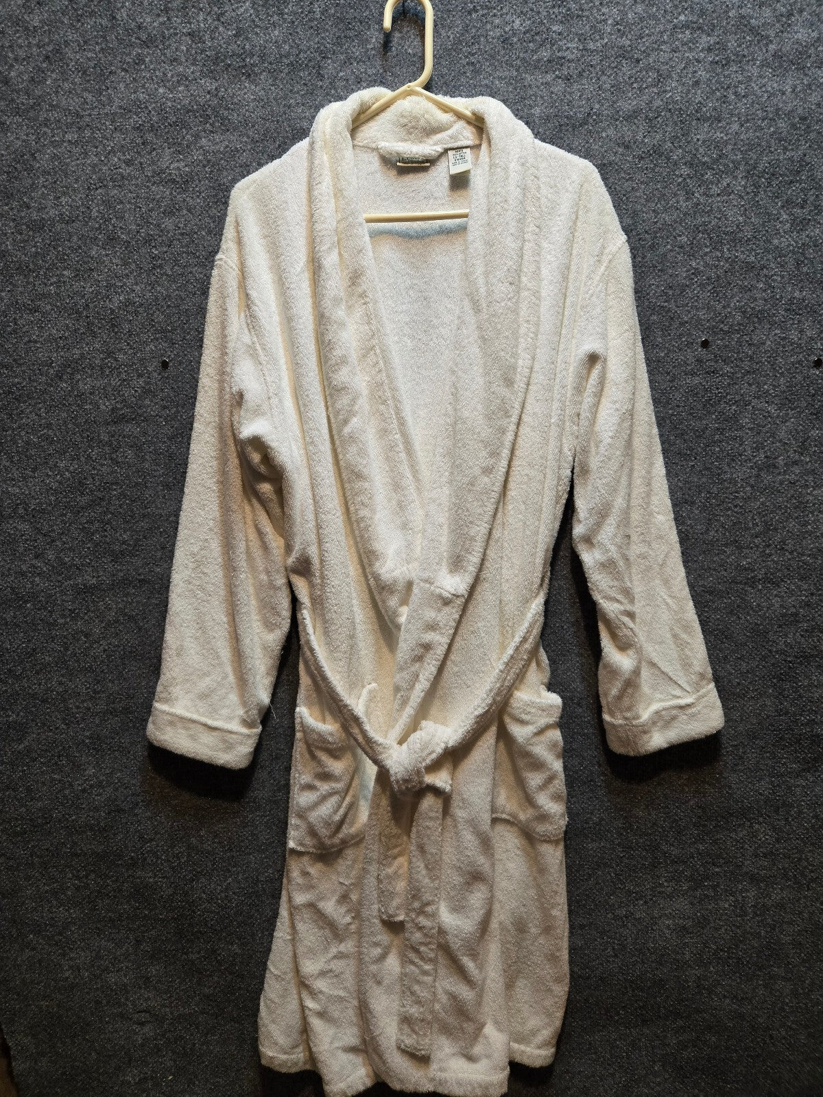 L.L. Bean Vintage White Heavyweight Toweling Bath Robe Shawl Collar Cozy GUC