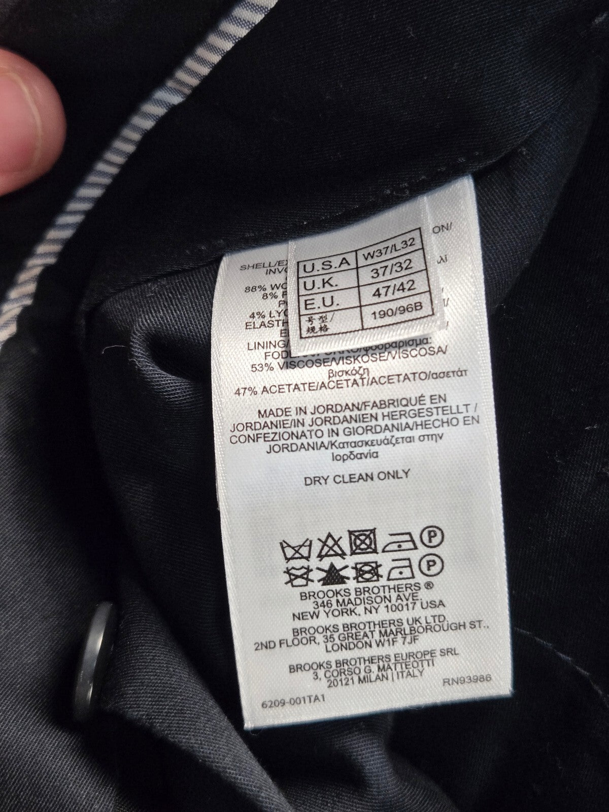 Brooks Brothers Men's Black Dress Pants W37 L32 Made in Jordan