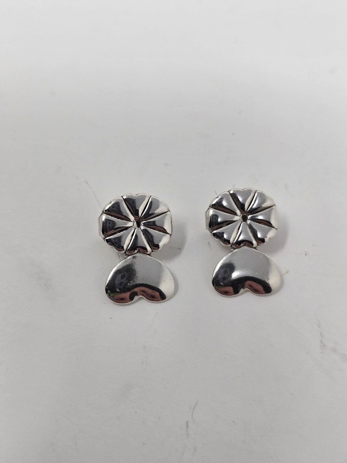Vintage Solid .925 Sterling Silver High-Polish Heart Drop Post Earrings