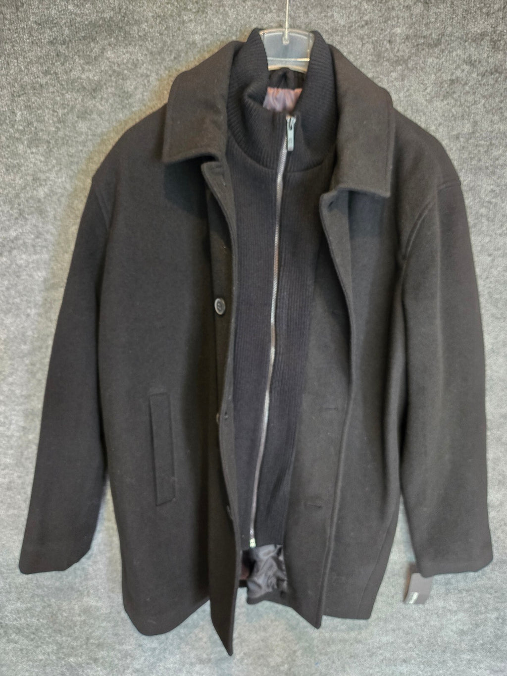 Kenneth Cole New York Mens Wool Blend Car Coat Zip Bib Jacket Black NWT XXL