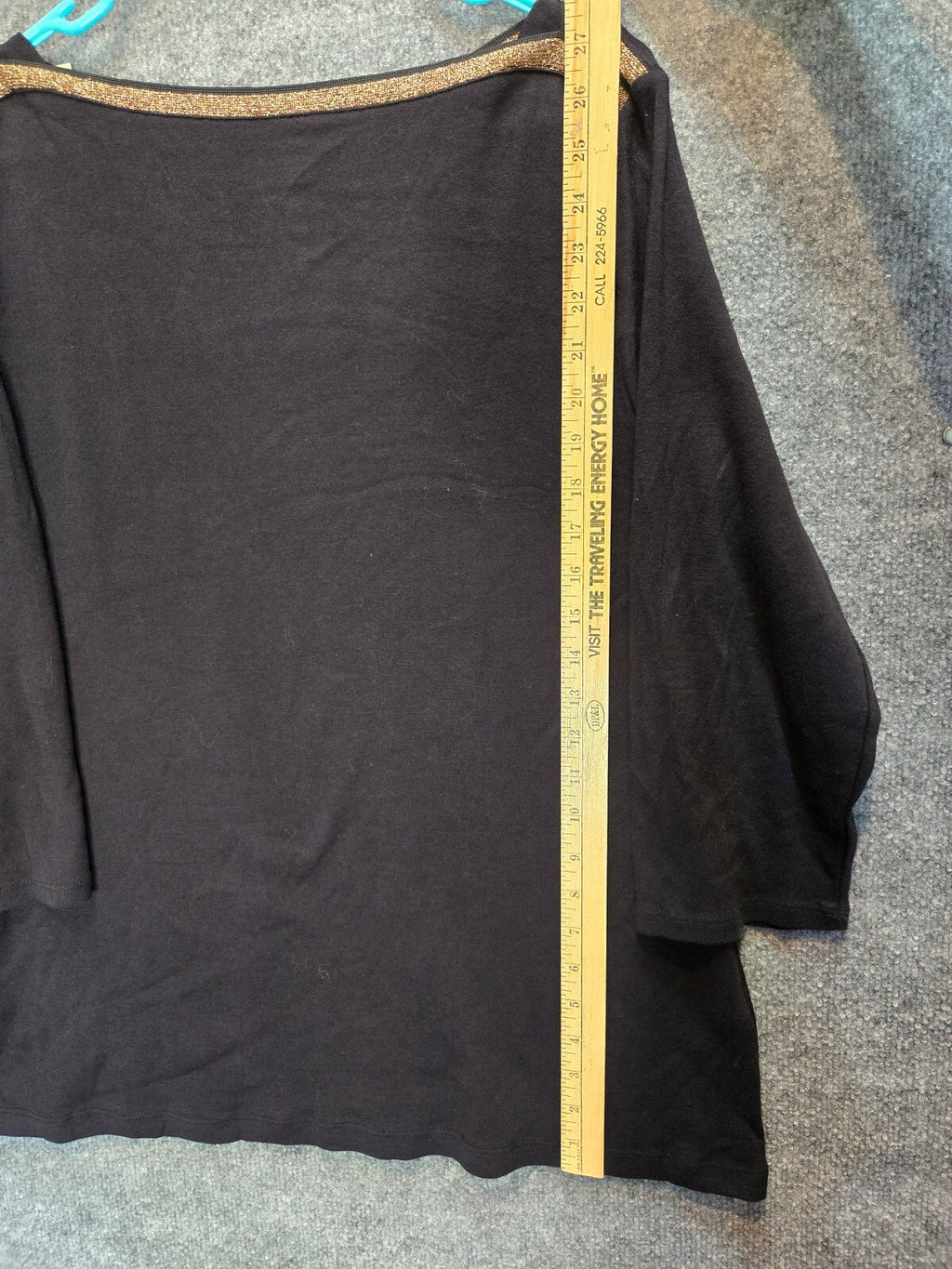 NWT Croft & Barrow Black Knit Blouse Gold Trim Boat Neck Top Size XXL