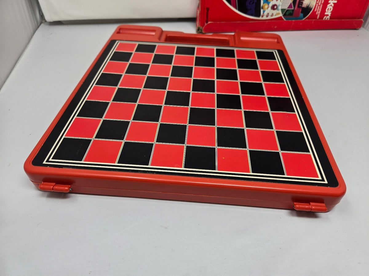 Vintage Pressman Take-Along Checkers & Chinese Checkers 2-in-1 Game Travel Red