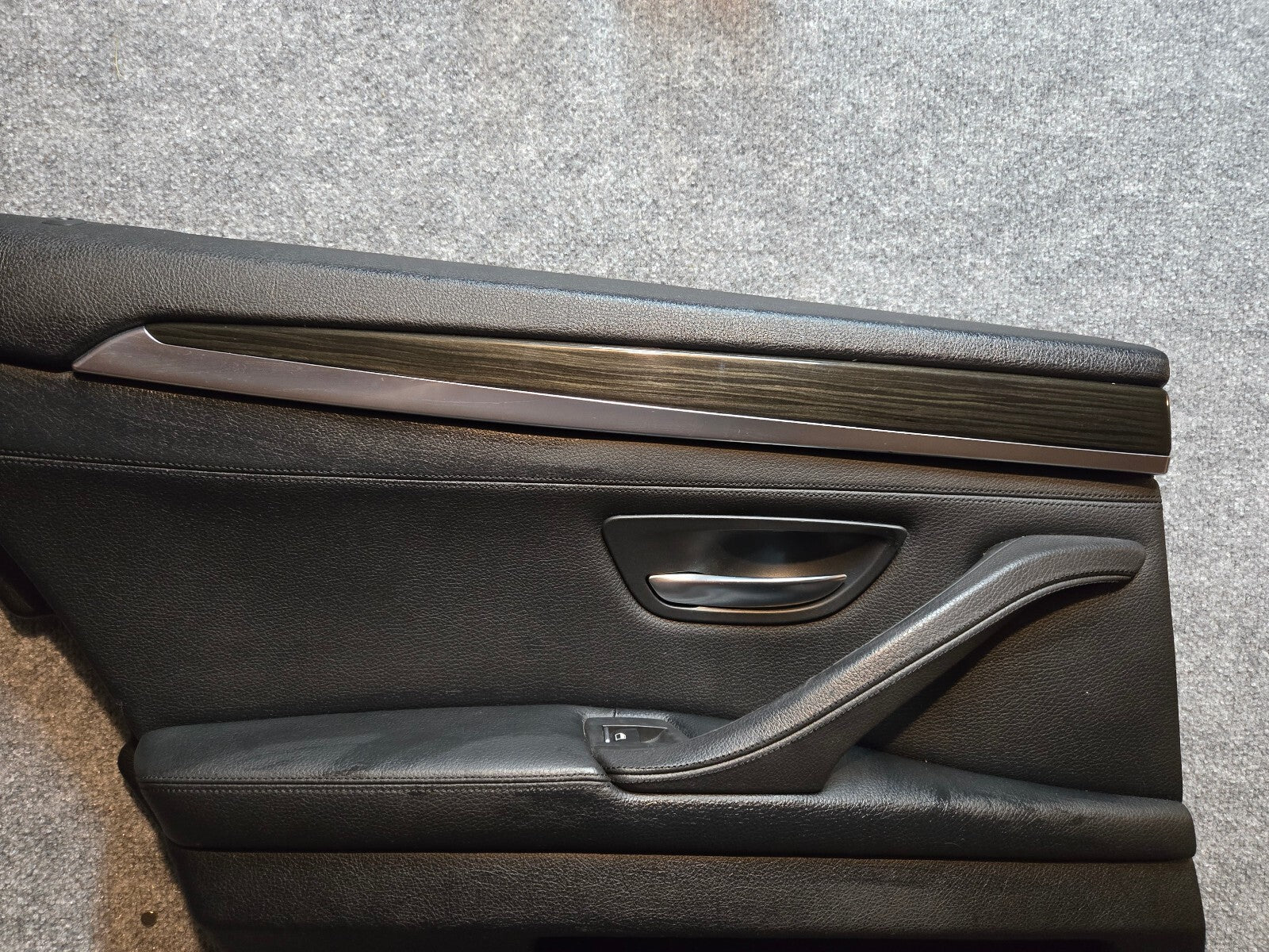 11-16 BMW 5-Series F10 Rear Left Driver Side Interior Door Panel Black Leather W/ Ash Wood Trim OEM