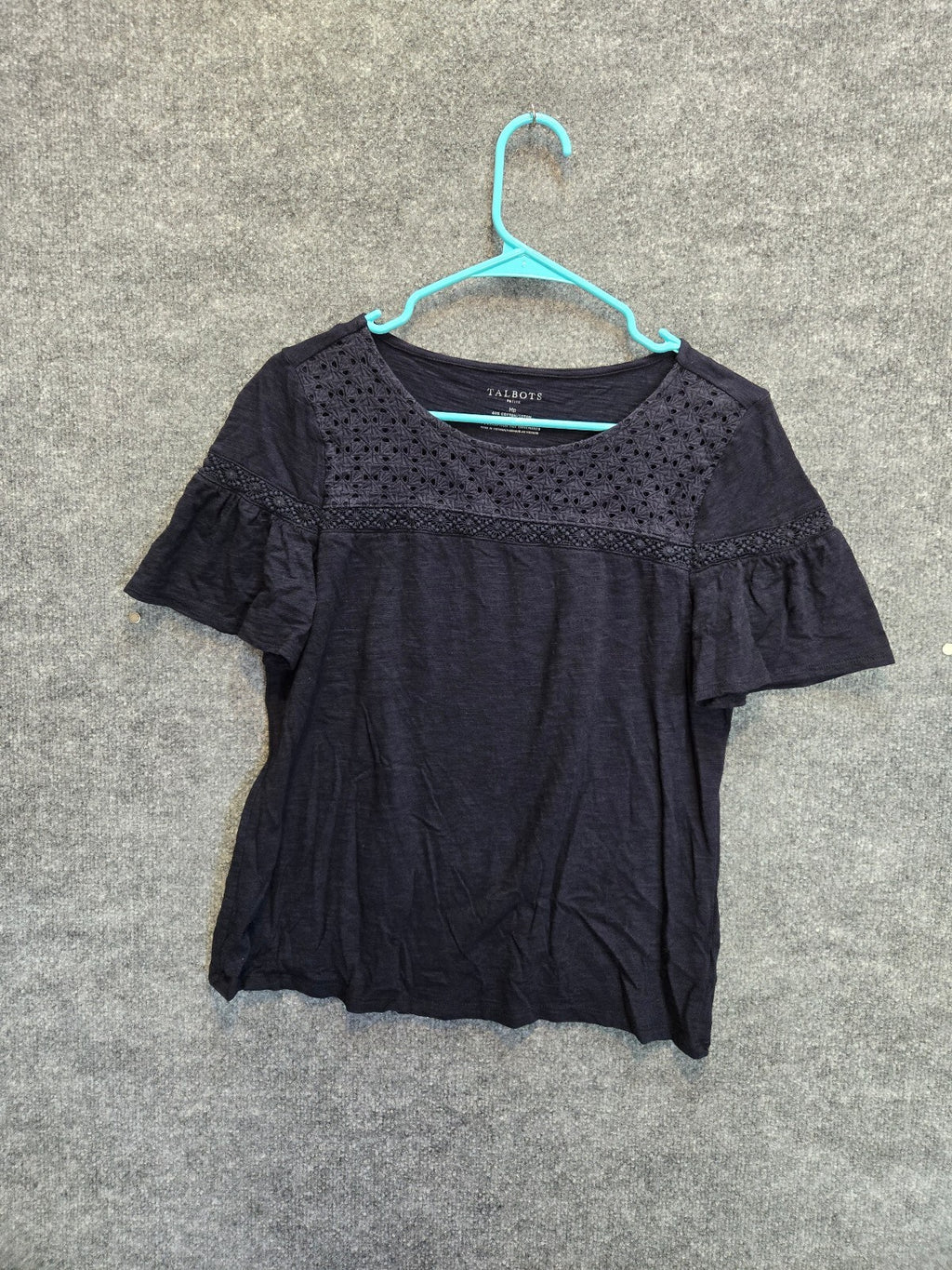 Talbots Women's Navy Blue Eyelet Lace Yoke Top MP