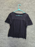 Talbots Women's Navy Blue Eyelet Lace Yoke Top MP