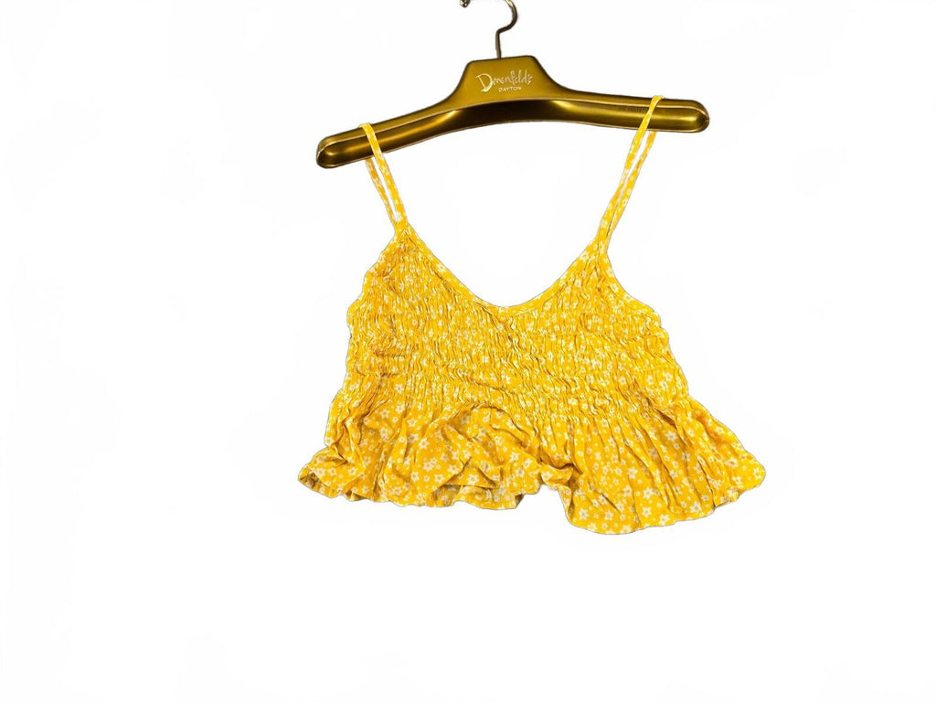 Yellow Floral Smocked Crop Top with Ruffle Hem