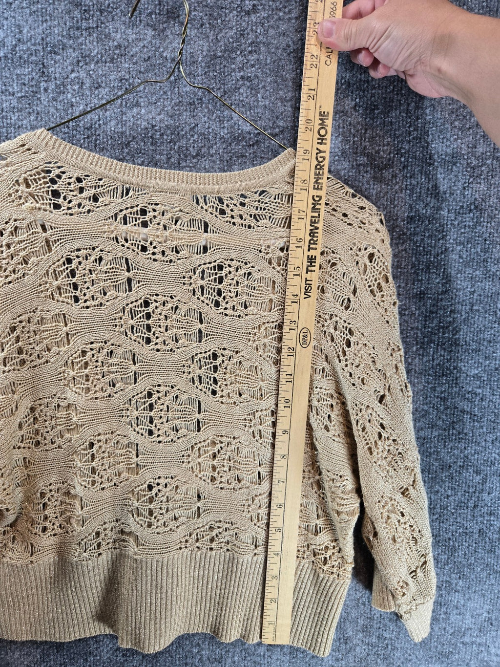 Apt. 9 Gold Metallic Shimmer Crochet Open Knit Cropped Cardigan Sweater Large