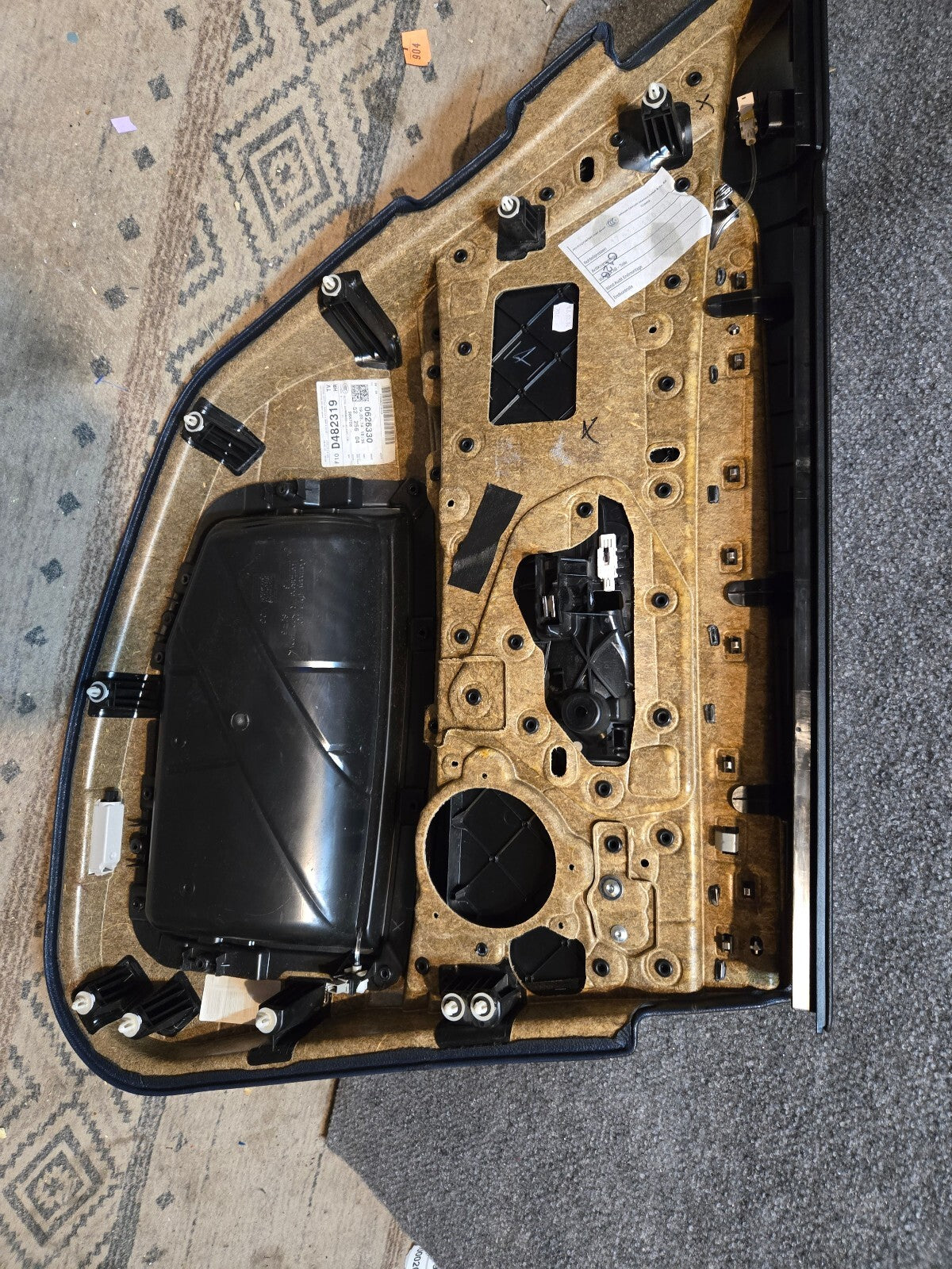 11-16 BMW 5-Series F10 Rear Left Interior Door Panel Black Leather Ash Wood Trim - MISSING HANDLE BEZEL