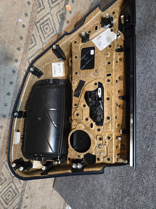 11-16 BMW 5-Series F10 Rear Left Interior Door Panel Black Leather Ash Wood Trim - MISSING HANDLE BEZEL