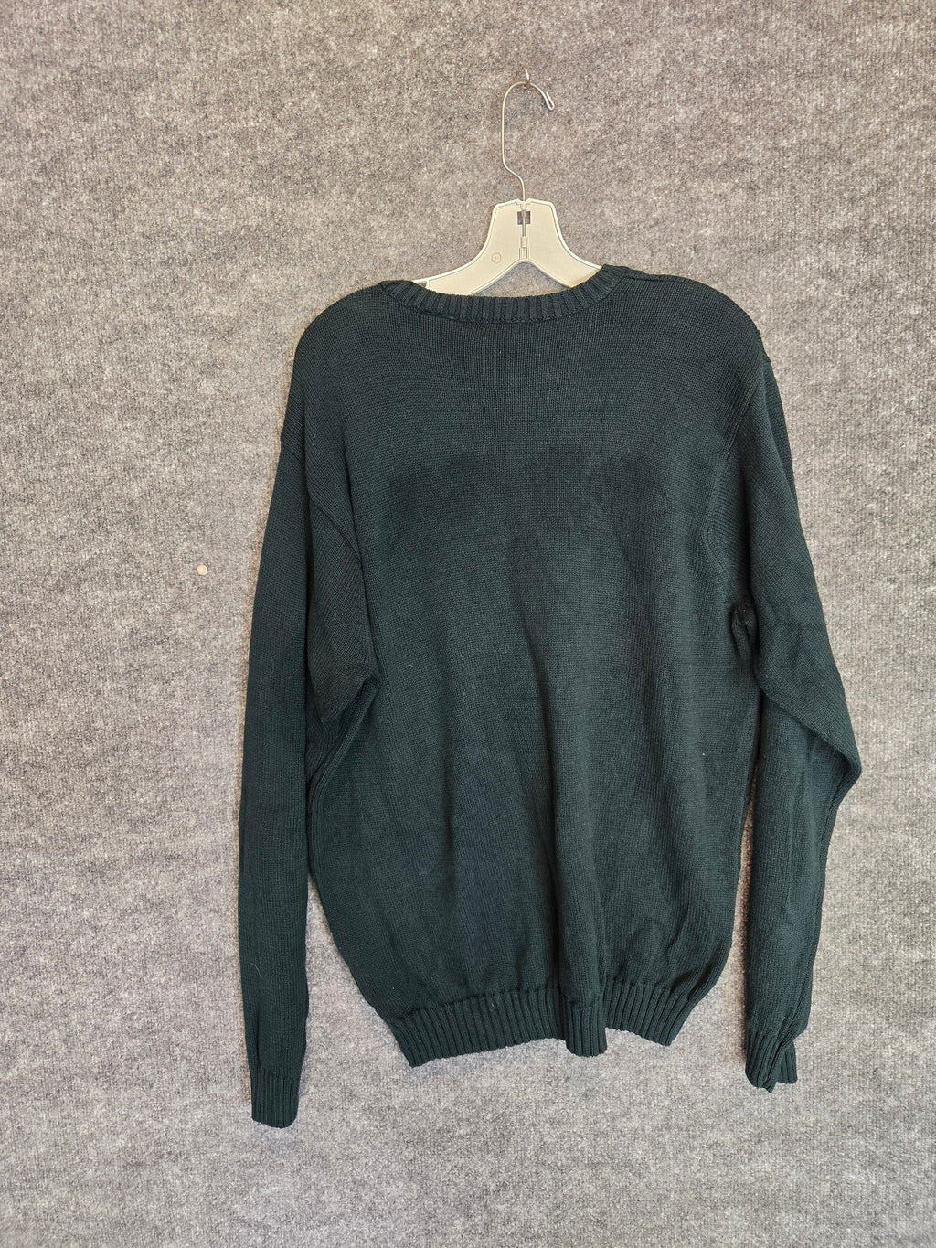 IZOD Hunter Green Cotton Cable Knit Diamond Pattern Crew Neck Sweater Size Med