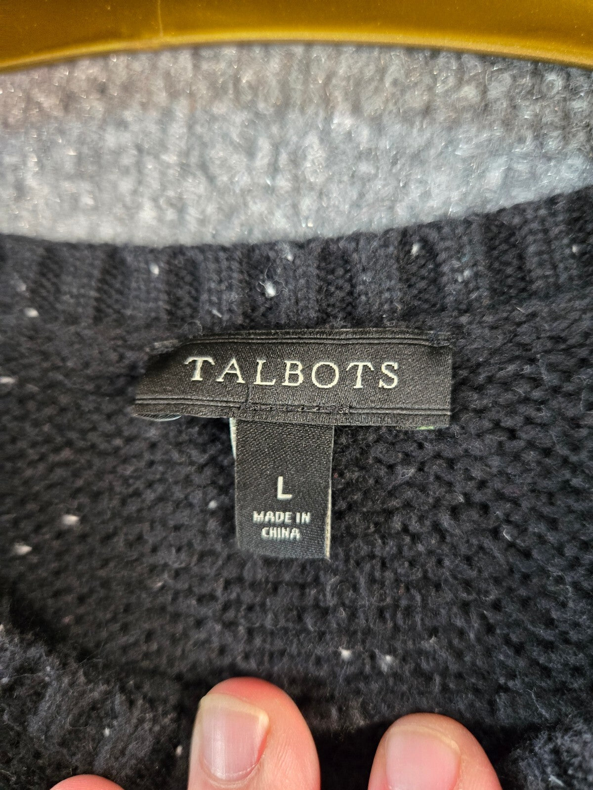 Talbots Black Cable Knit Sweater with Speckled Detail Size Large