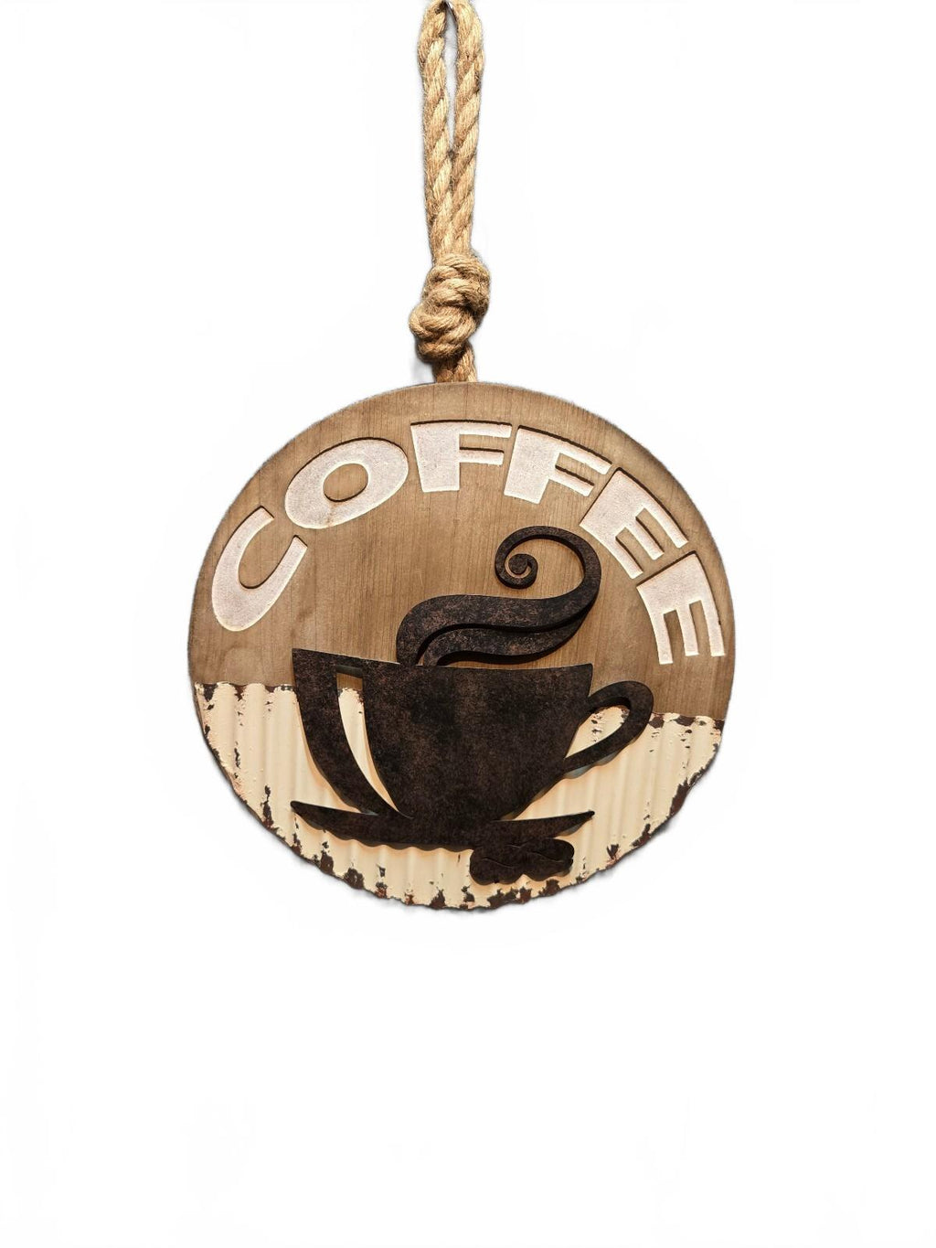 Rustic Wooden Coffee Wall Hanging Sign with Rope