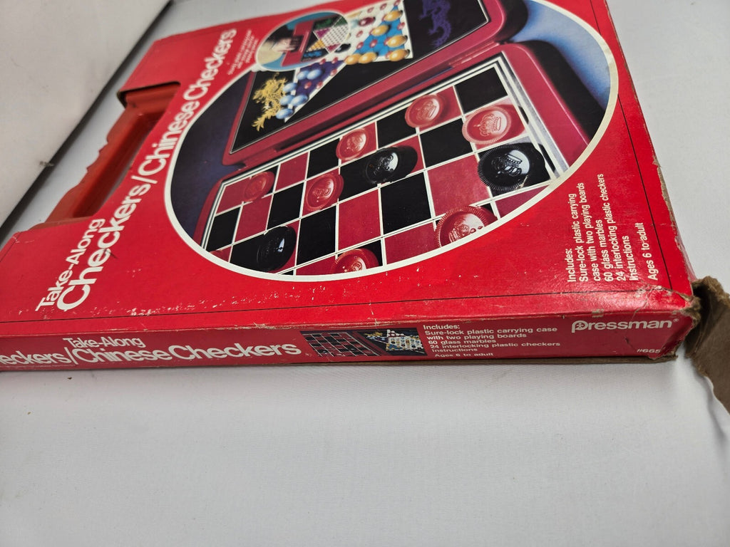 Vintage Pressman Take-Along Checkers & Chinese Checkers 2-in-1 Game Travel Red