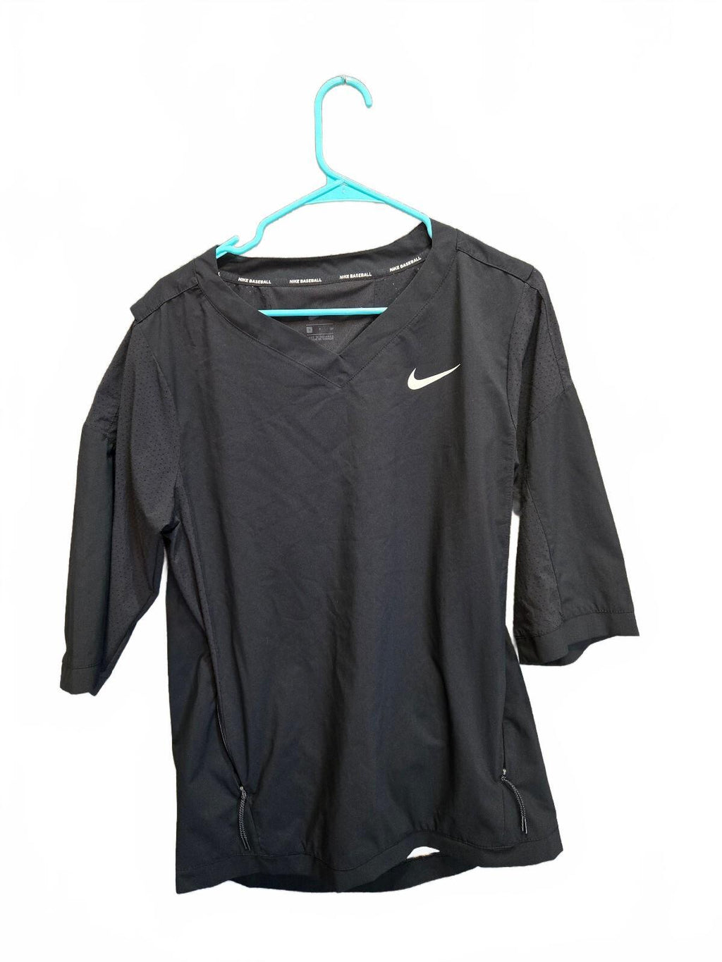 Nike Baseball Dri-Fit 3/4 Sleeve Hot Jacket V-Neck Pullover Black Size Small