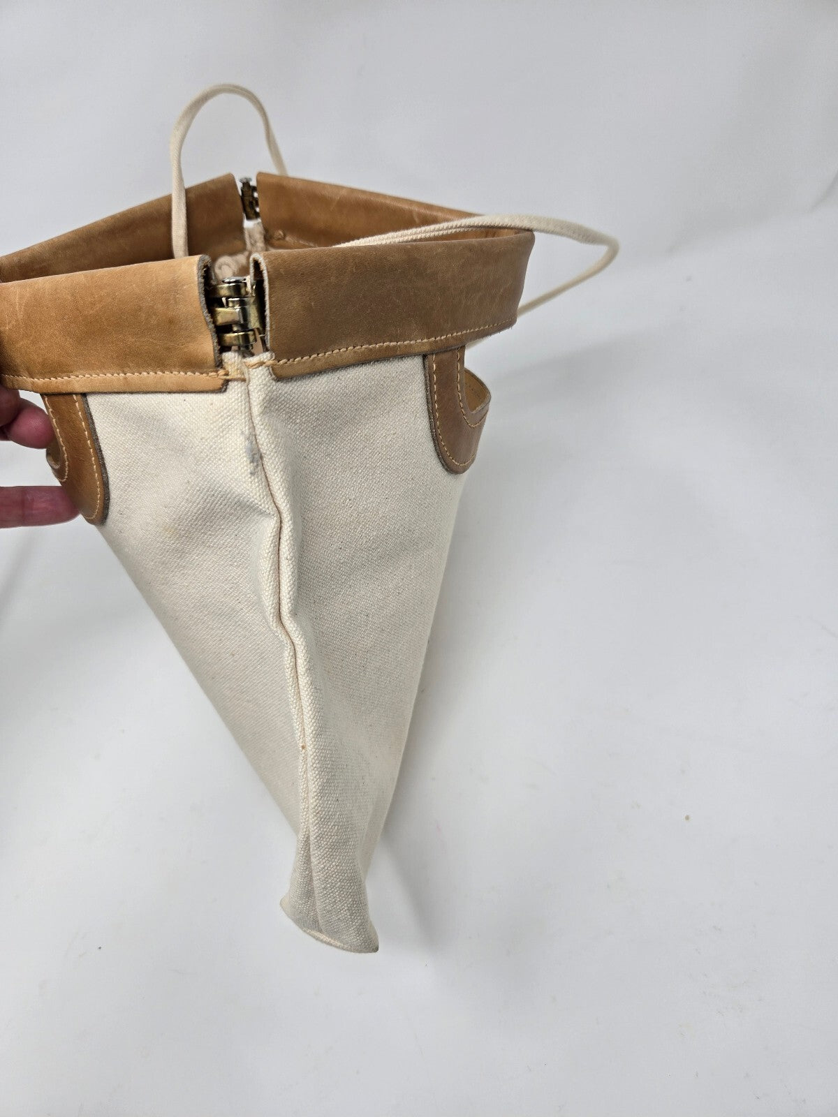 Vintage 1970s Boho Cream Canvas Convertible Clutch Shoulder Bag