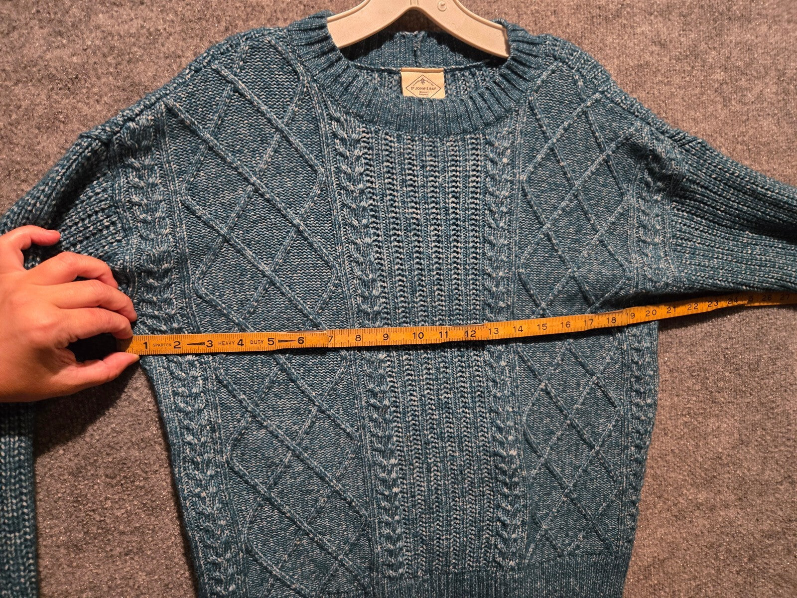 St. John's Bay Cable Knit Sweater Womens PS Petite Small Teal Blue Marled