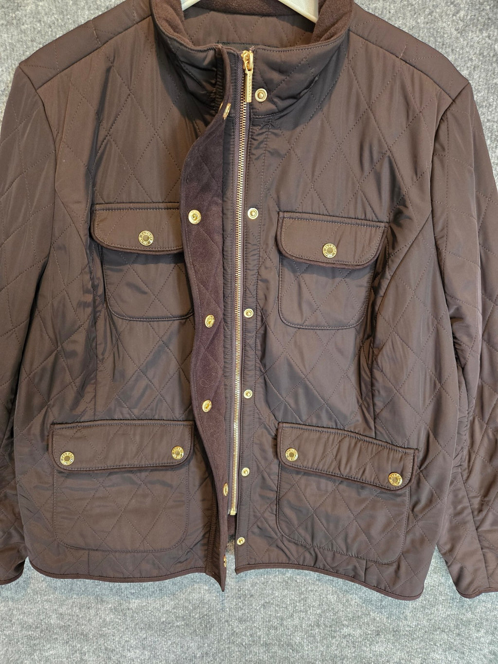 Talbots Quilted Utility Field Jacket Brown Gold Snaps Plus Size 2XP