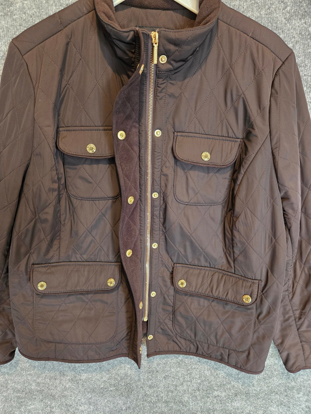Talbots Quilted Utility Field Jacket Brown Gold Snaps Plus Size 2XP