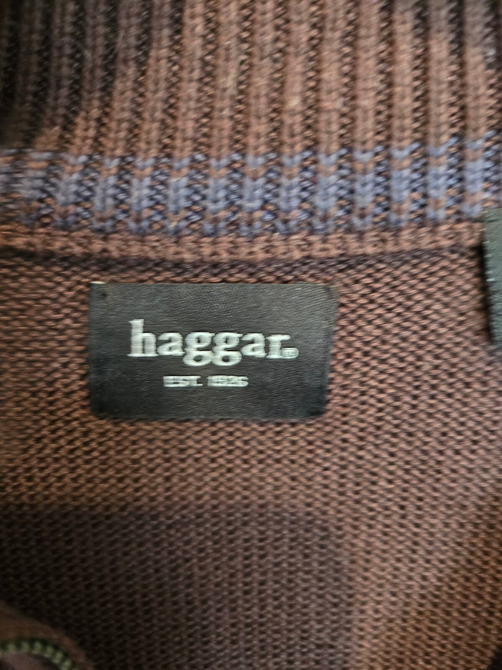 Haggar Mens Medium Brown Mock Neck Button Pullover Knit Sweater Regular Fit