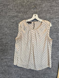 Jones New York Collection Blouse Womens Medium Cream Polka Dot Sleeveless Pleat