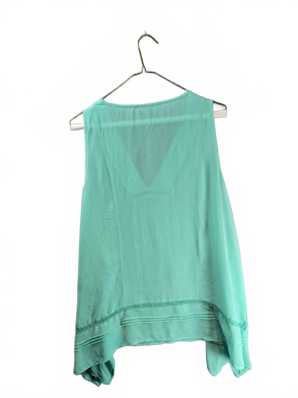 NY Collection Mint Green Sleeveless Blouse Pleated Lace Trim Top Size Large
