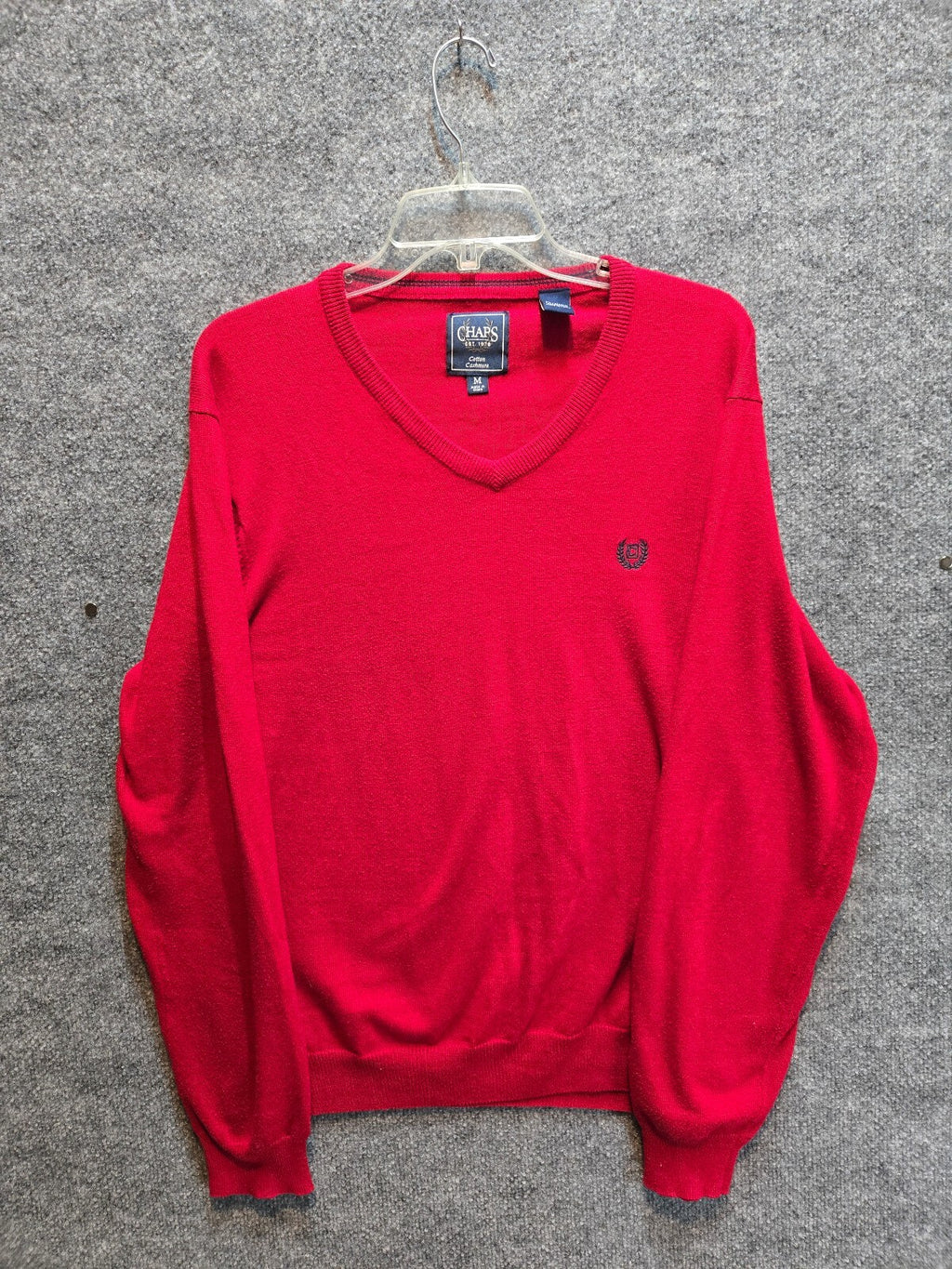 Chaps Mens Sweater Size M Red Fine Gauge V Neck Cotton Blend Long Sleeve