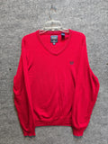 Chaps Mens Sweater Size M Red Fine Gauge V Neck Cotton Blend Long Sleeve