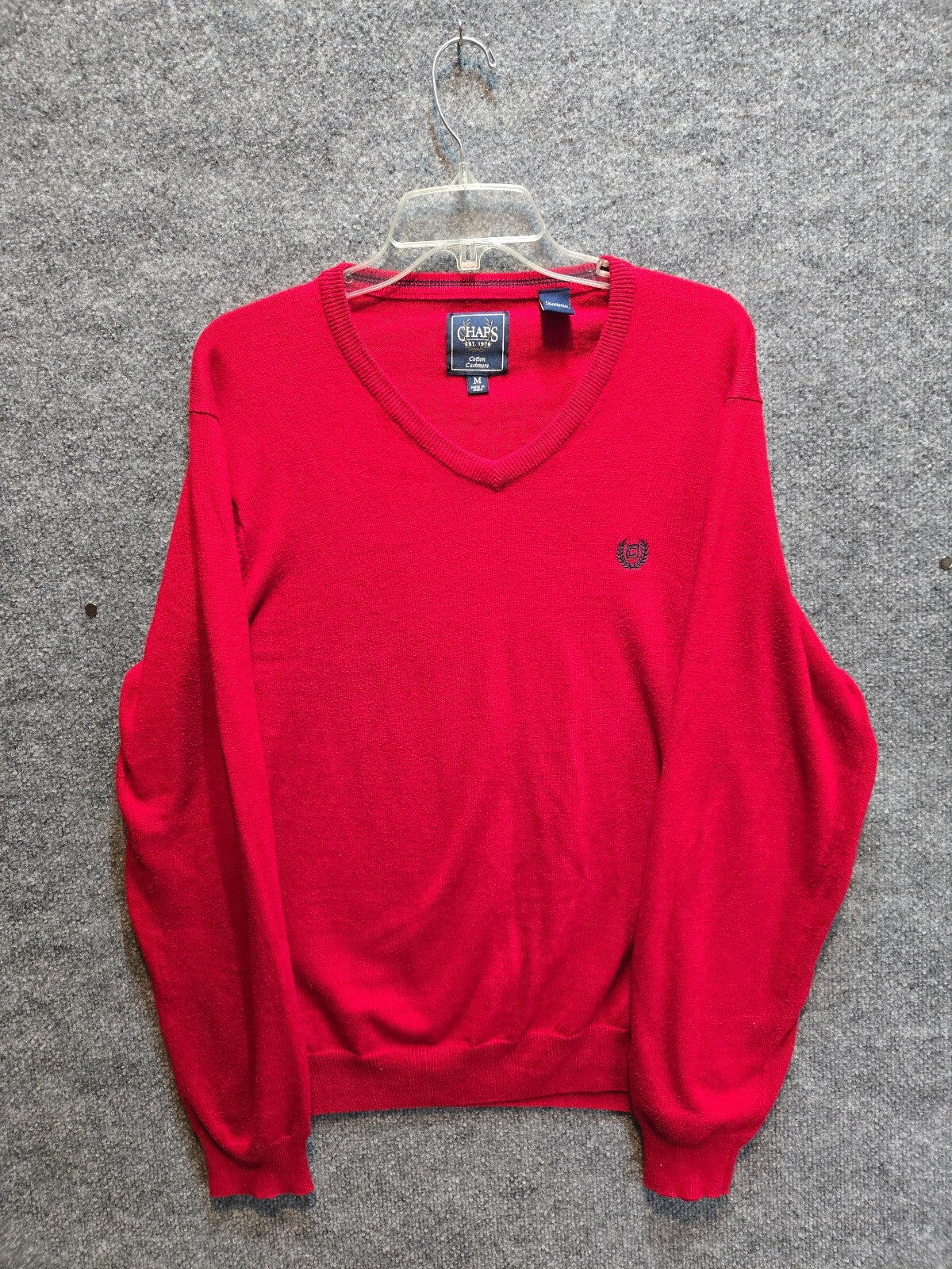 Chaps Mens Sweater Size M Red Fine Gauge V Neck Cotton Blend Long Sleeve