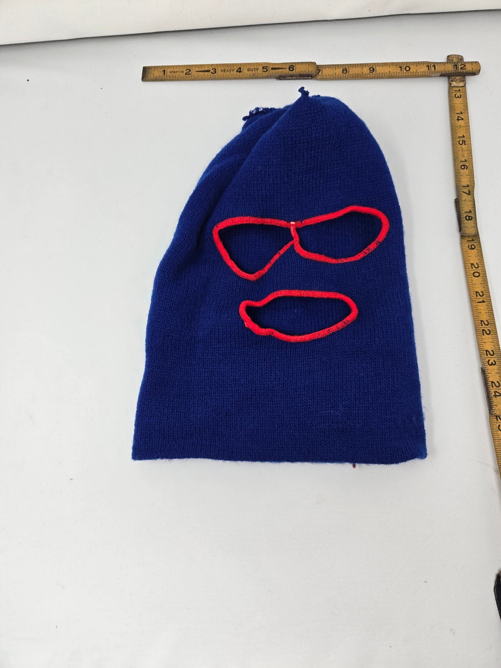 Blue Knit Balaclava with Red and White Snowflake Pattern