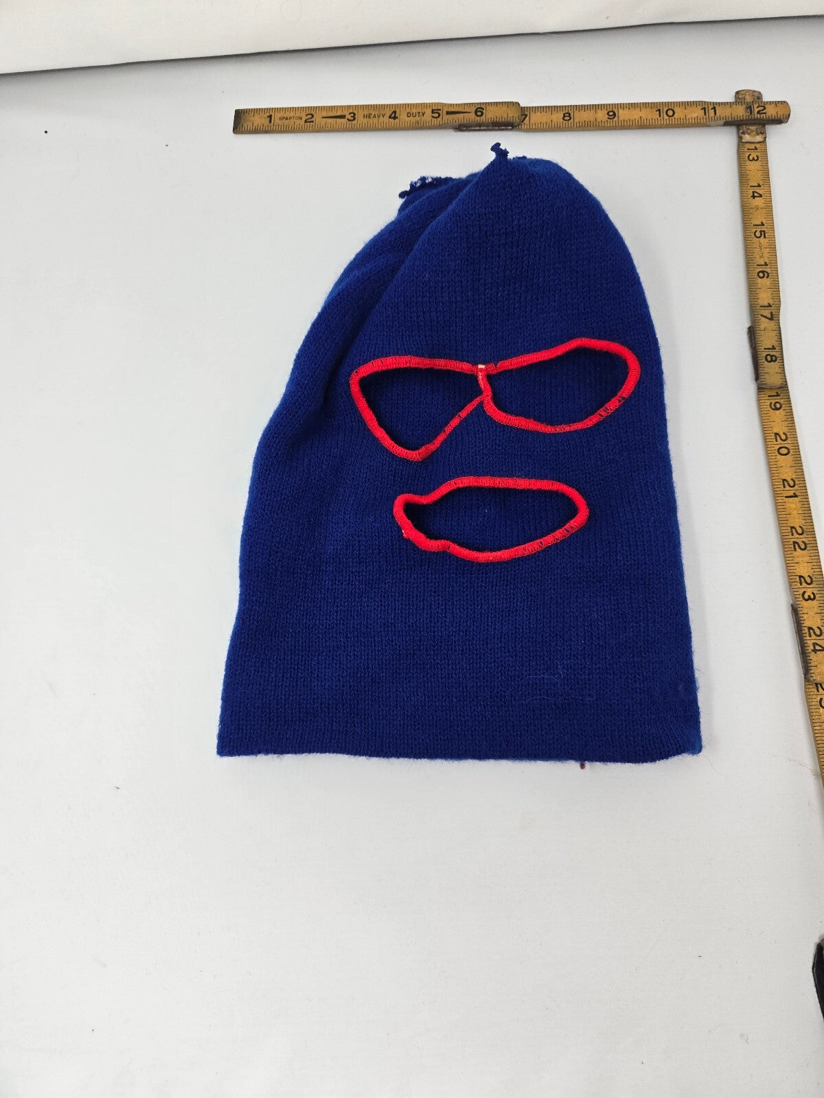Blue Knit Balaclava with Red and White Snowflake Pattern