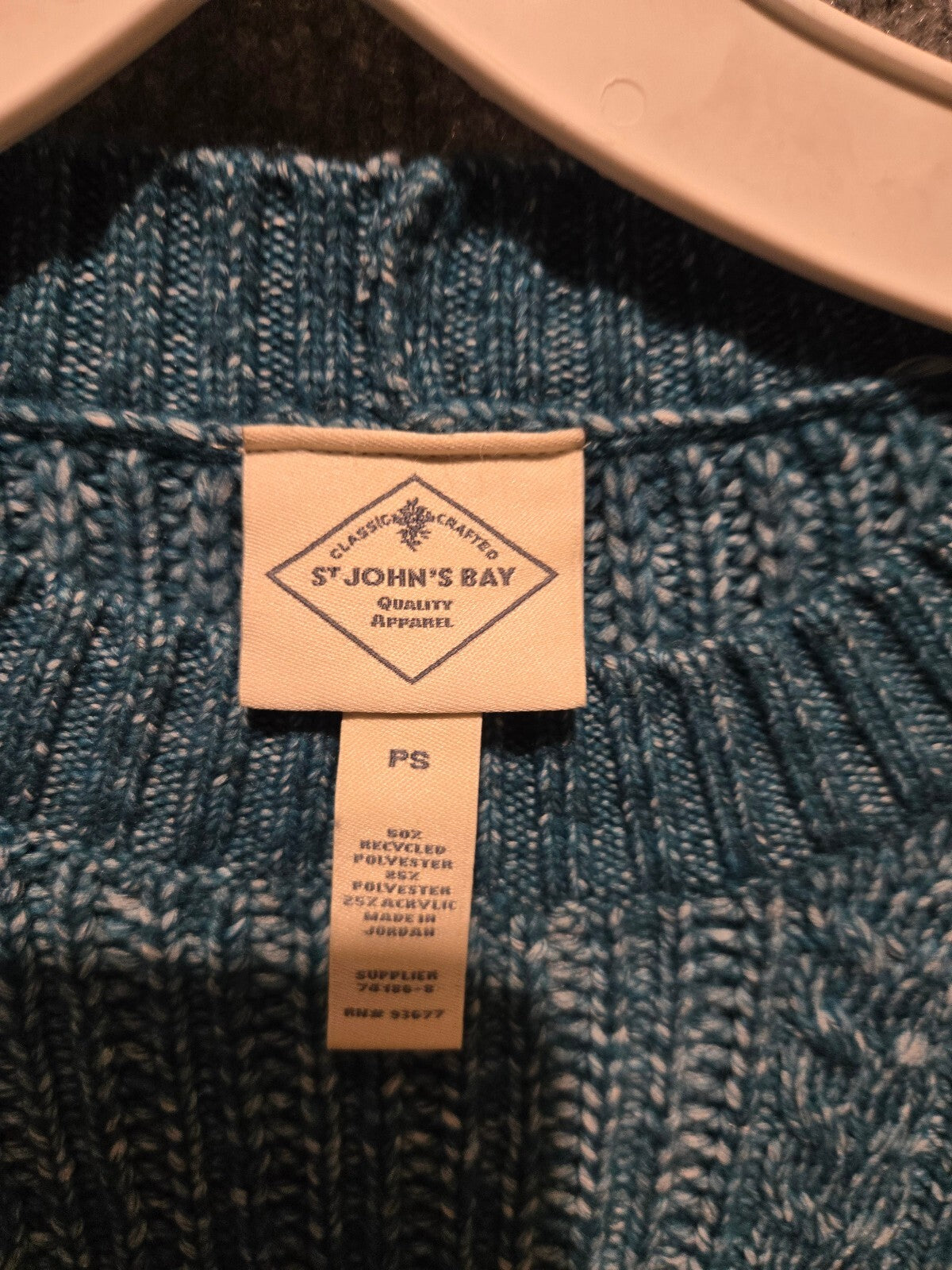 St. John's Bay Cable Knit Sweater Womens PS Petite Small Teal Blue Marled