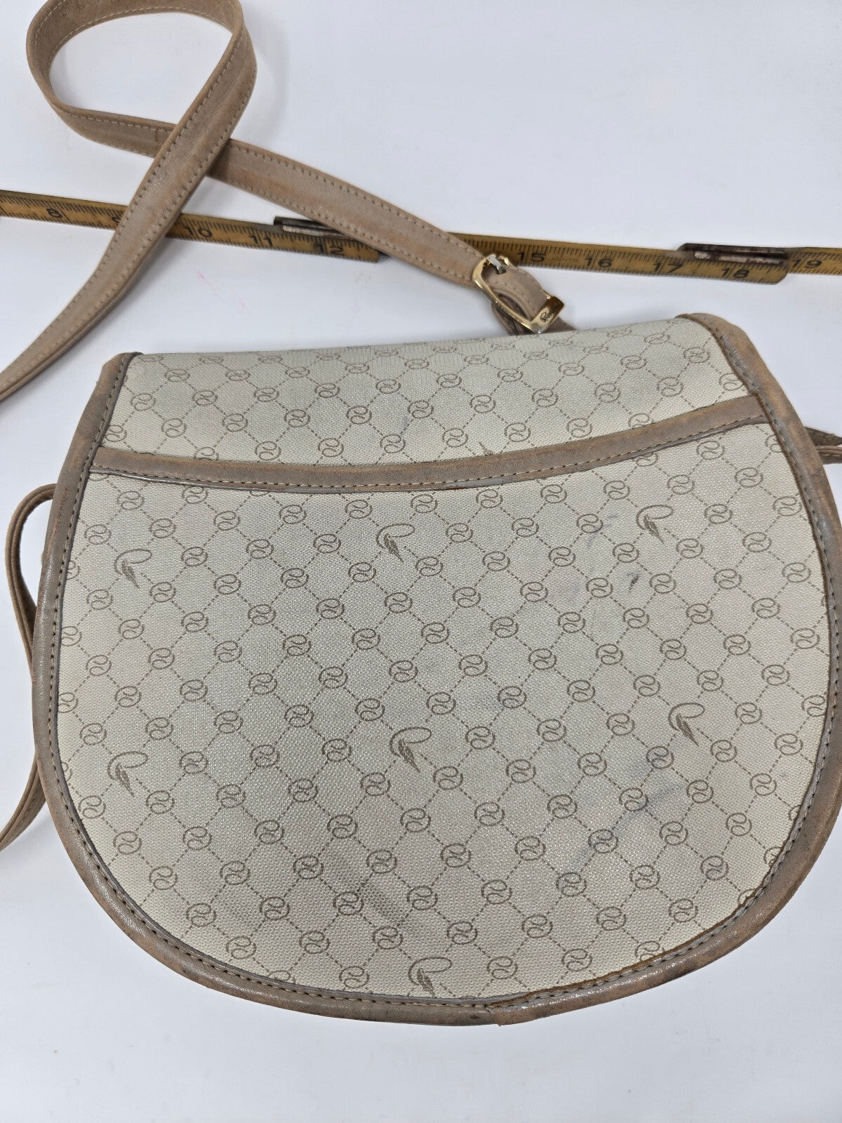Vintage 1980s Pappagallo Preppy Monogram Coated Canvas Crossbody Flap Bag
