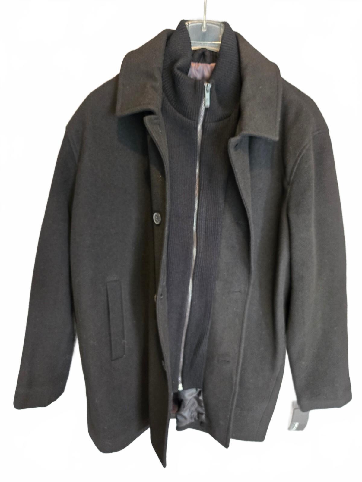 Kenneth Cole New York Mens Wool Blend Car Coat Zip Bib Jacket Black NWT XXL