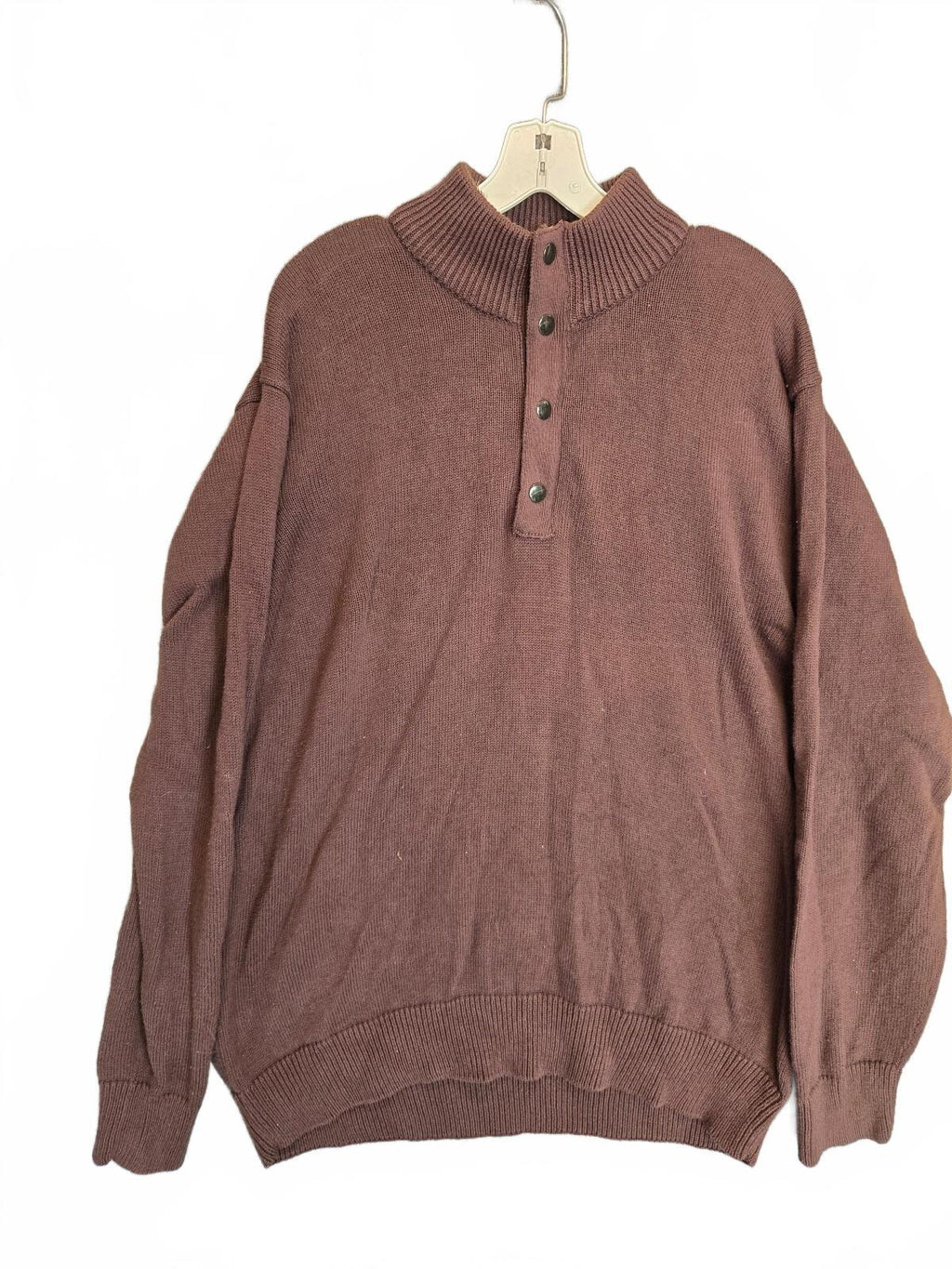Haggar Mens Medium Brown Mock Neck Button Pullover Knit Sweater Regular Fit