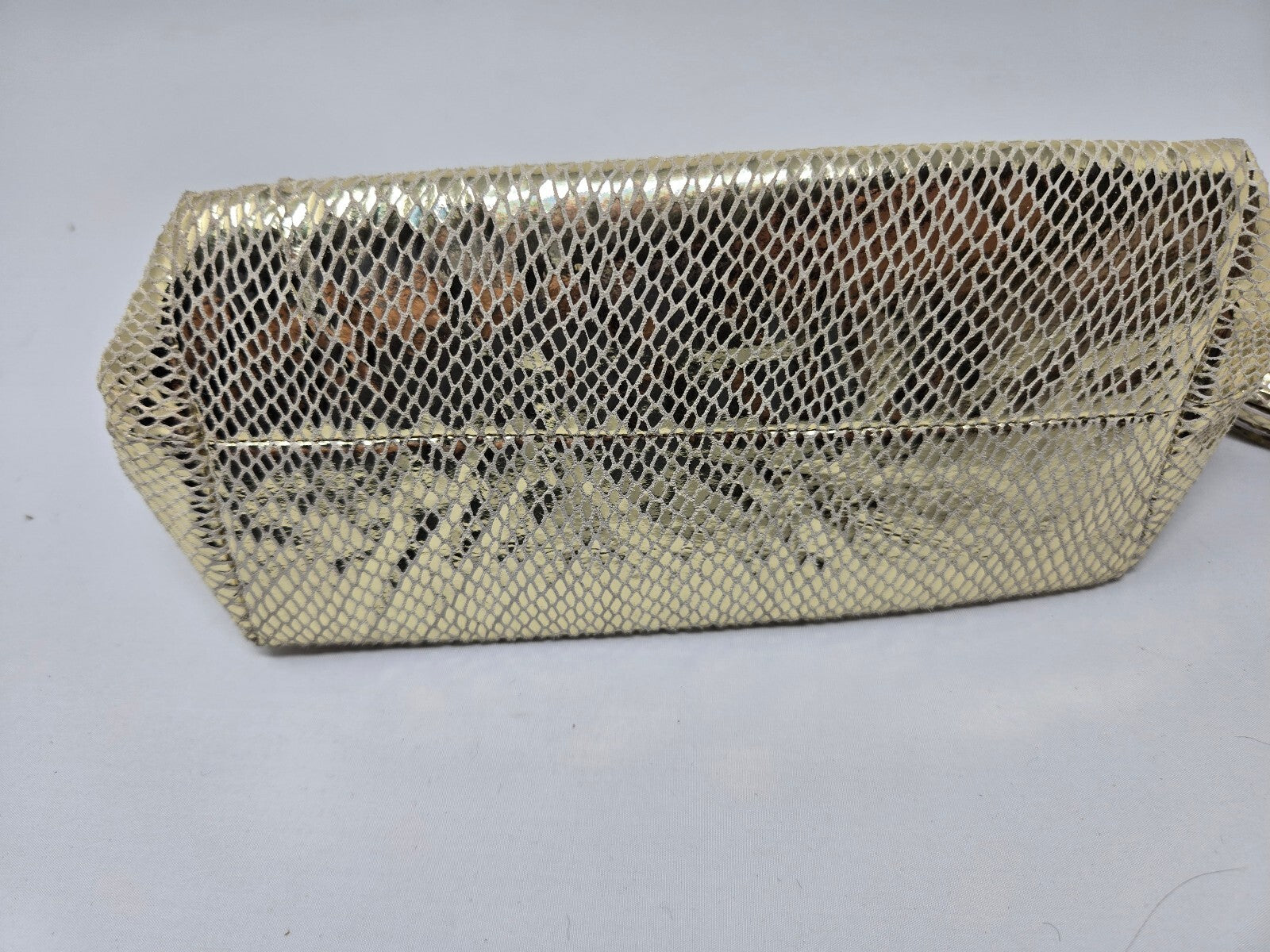 Jimmy Choo Gold Metallic Snake-Embossed Leather Zippered Clutch Pouch with Large