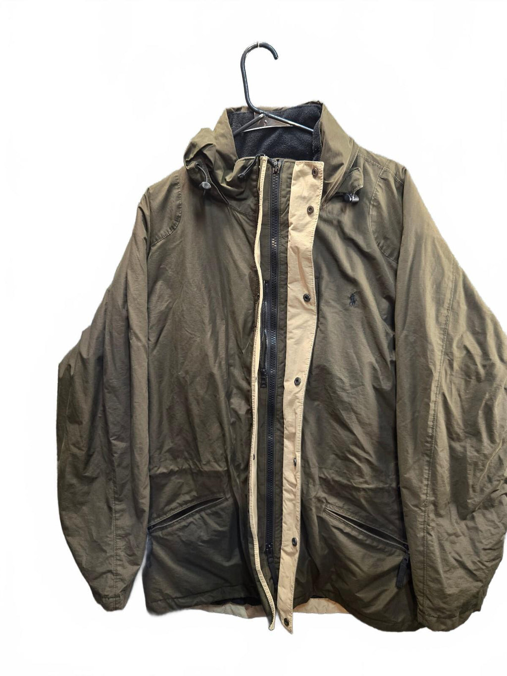 Polo Ralph Lauren Olive Green Hooded Jacket with Front Zip and Pockets