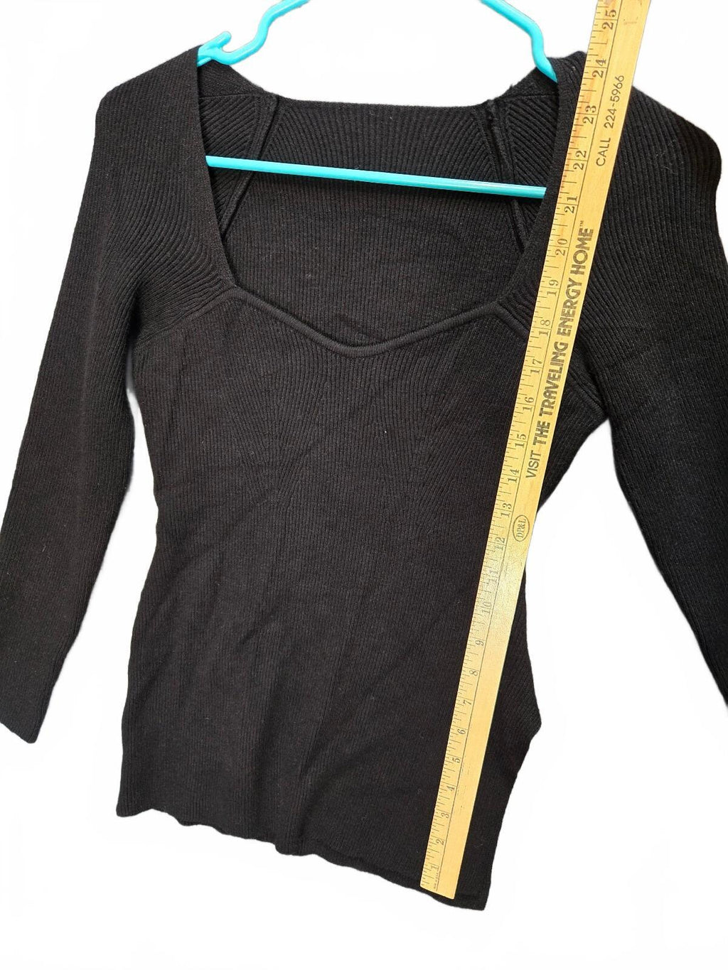 SHEIN Black Ribbed Knit Sweetheart Neckline Long Sleeve Sweater Top Size Medium