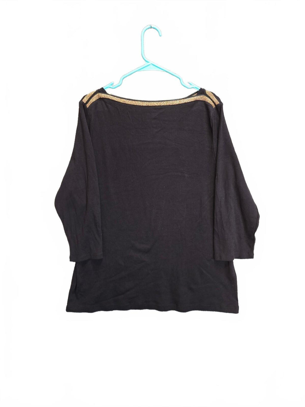 NWT Croft & Barrow Black Knit Blouse Gold Trim Boat Neck Top Size XXL