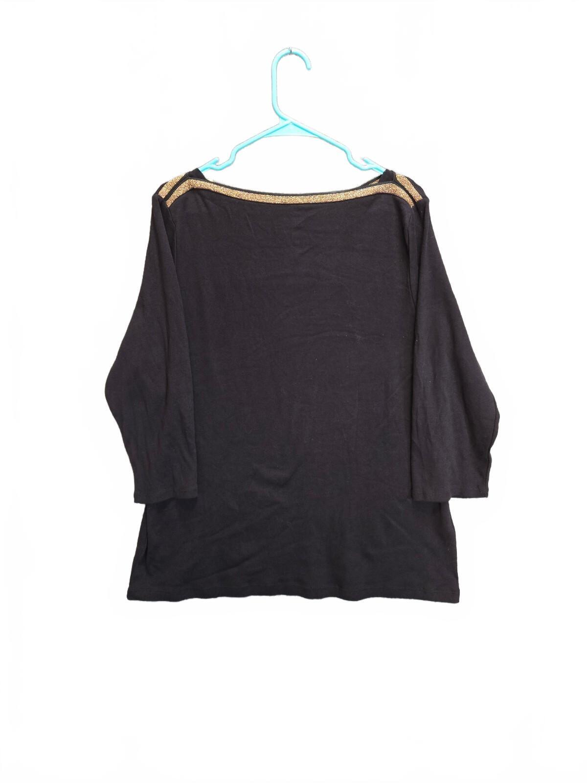 NWT Croft & Barrow Black Knit Blouse Gold Trim Boat Neck Top Size XXL